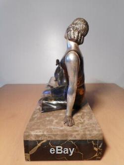 Sculpture statue régule art déco femme cygne socle marbre