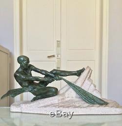 Sculpture statue signée Max Le Verrier Grand modèle Le pêcheur