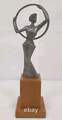 Serre livres sculpture aluminium zinc femme trophee no bronze style Art deco