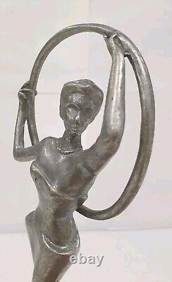 Serre livres sculpture aluminium zinc femme trophee no bronze style Art deco