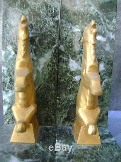 Serres-Livres sculpture en bronze doré massif signés Charles Art Déco vers 1930