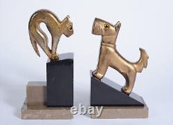 Serres livres Art Deco Chien & Chat Cubistes CIRCA 1930