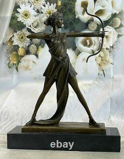 Signé Fonte Bronze Diana la Chasseresse Art Déco Nu Sculpture Statue Mythique Nr