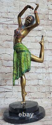 Signée Art Déco Chiparus Ventre Danseuse Marbre Véritable Bronze Sculpture Art
