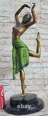 Signée Art Déco Chiparus Ventre Danseuse Marbre Véritable Bronze Sculpture Art