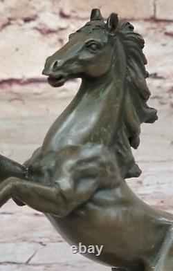 Signée Art Déco Élevage Cheval Bronze Sculpture Main Fabriqué Statue Figurine