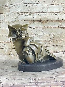 Signée Barye Chouette Oiseau Bronze Sculpture Figurine Marbre Base Art Déco