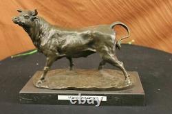 Signée Barye Mâle Bull Bronze Sculpture Figurine Art Déco Animal Statue Figurine