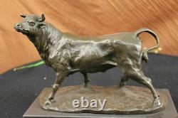 Signée Barye Mâle Bull Bronze Sculpture Figurine Art Déco Animal Statue Figurine
