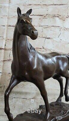 Signée Barye Thoroughbred Course Cheval Bronze Sculpture Art Déco Ferme Figurine