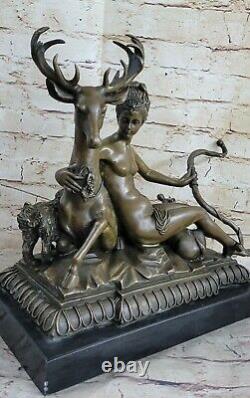 Signée Fonte Bronze Diana The Chasseresse Art Déco Nu Sculpture Statue Mythique