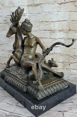 Signée Fonte Bronze Diana The Chasseresse Art Déco Nu Sculpture Statue Mythique