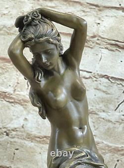 Signée Français La Foire Maiden Bronze Sculpture Art Déco Marbre Figurine Base