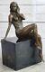 Signée Mavchi Bronze Statue Art Nouveau Deco Nue Fille Sculpture Figurine Solde