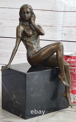 Signée Mavchi Bronze Statue Art Nouveau Deco Nue Fille Sculpture Figurine Solde