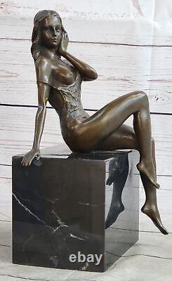 Signée Mavchi Bronze Statue Art Nouveau Deco Nue Fille Sculpture Figurine Solde