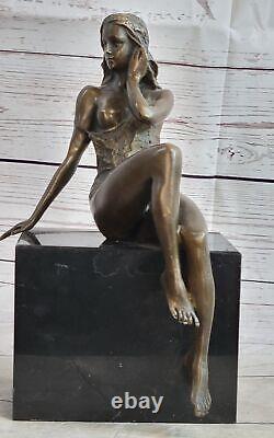 Signée Mavchi Bronze Statue Art Nouveau Deco Nue Fille Sculpture Figurine Solde