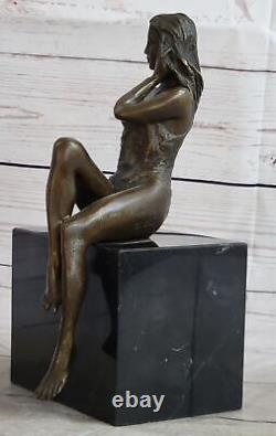 Signée Mavchi Bronze Statue Art Nouveau Deco Nue Fille Sculpture Figurine Solde