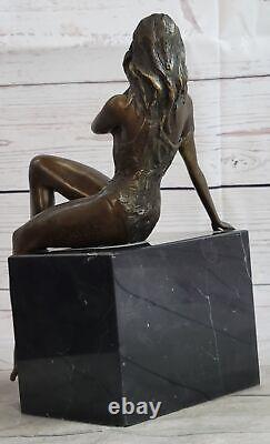 Signée Mavchi Bronze Statue Art Nouveau Deco Nue Fille Sculpture Figurine Solde