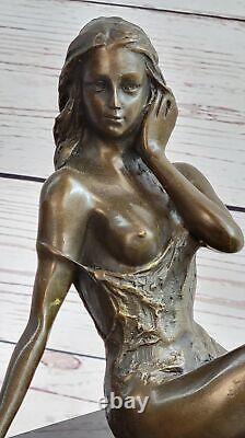 Signée Mavchi Bronze Statue Art Nouveau Deco Nue Fille Sculpture Figurine Solde