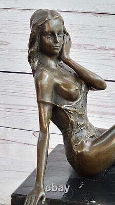 Signée Mavchi Bronze Statue Art Nouveau Deco Nue Fille Sculpture Figurine Solde