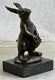 Signée Original Ouvre Lapin Par Miguel. Lopez Sculpture Statue Bronze Deco Art