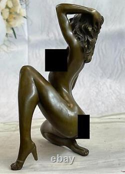 Signée Ouvre Chair Érotique Femelle Bronze Sculpture Statue Figurine Deco Art