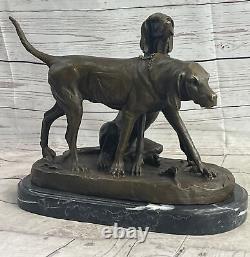 Signée Vintage Chasse Chiens Bronze Sculpture Art Déco Marbre Base Solde