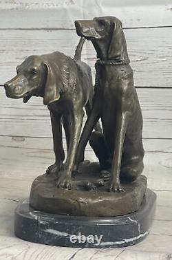 Signée Vintage Chasse Chiens Bronze Sculpture Art Déco Marbre Base Solde