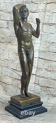 Signée Vintage Classique Bronze Sculpture Statue Érotique Art Déco Nu Mâle Gay
