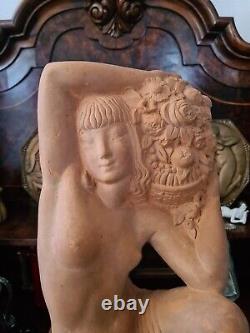 Statue Rare Sculpture Femme Art Déco 1930 Pierre le Faguays Terre Cuite XXe