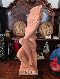 Statue Rare Sculpture Femme Art Déco 1930 Pierre le Faguays Terre Cuite XXe