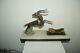 Statue Sculpture Art Deco Regule Antilope Socle Marbre + Presentoir 20 X 42 Cm