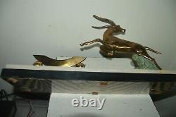 Statue Sculpture Art Deco Regule Antilope Socle Marbre + Presentoir 20 X 42 CM