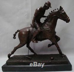 Statue Sculpture Cheval Polo Sport Style Art Deco Bronze Signe