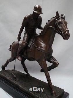 Statue Sculpture Cheval Polo Sport Style Art Deco Bronze Signe