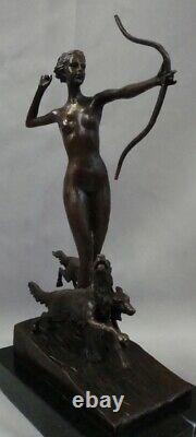 Statue Sculpture Chien Diane Chasseresse Artemis Nue Style Art Deco Style Art No