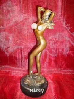 Statue Sculpture Demoiselle Nue Sexy Pin-up L'eveil Style Art Deco Style Art Nou