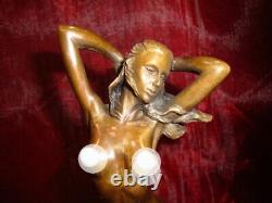 Statue Sculpture Demoiselle Nue Sexy Pin-up L'eveil Style Art Deco Style Art Nou