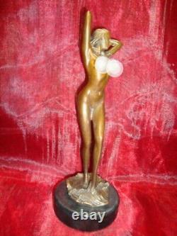 Statue Sculpture Demoiselle Nue Sexy Pin-up L'eveil Style Art Deco Style Art Nou