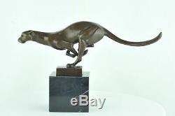 Statue Sculpture Guepard Animalier Style Art Deco Bronze massif Signe