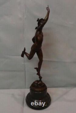 Statue Sculpture Mercure Nu Style Art Deco Style Art Nouveau Bronze massif Signe