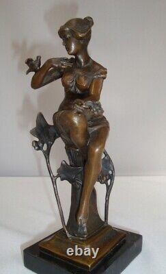 Statue Sculpture Oiseau Demoiselle Nue Style Art Deco Style Art Nouveau Bronze m