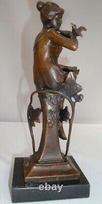 Statue Sculpture Oiseau Demoiselle Nue Style Art Deco Style Art Nouveau Bronze m