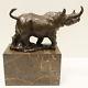 Statue Sculpture Rhinoceros Animalier Style Art Deco Bronze Massif Signe