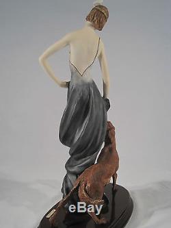 Statue Statuette Sculpture de Style ART DECO signé Artiste SANTINI Femme & chien