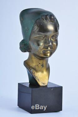 Statue buste Art Déco Max Le Verrier 1930 buste Bronze Antique sculpture Woman