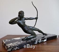 Statue sculpture époque Art Déco BRONZE Femme à l'arc signée S. MELANI 1925