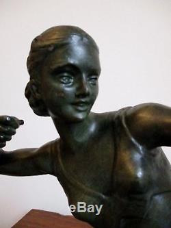 Statue sculpture époque Art Déco BRONZE Femme à l'arc signée S. MELANI 1925