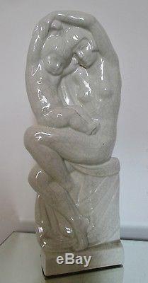 Statue sculpture faïence CRAQUELÉE ART DÉCO René Abel PHILIPPE 1930 Maternité